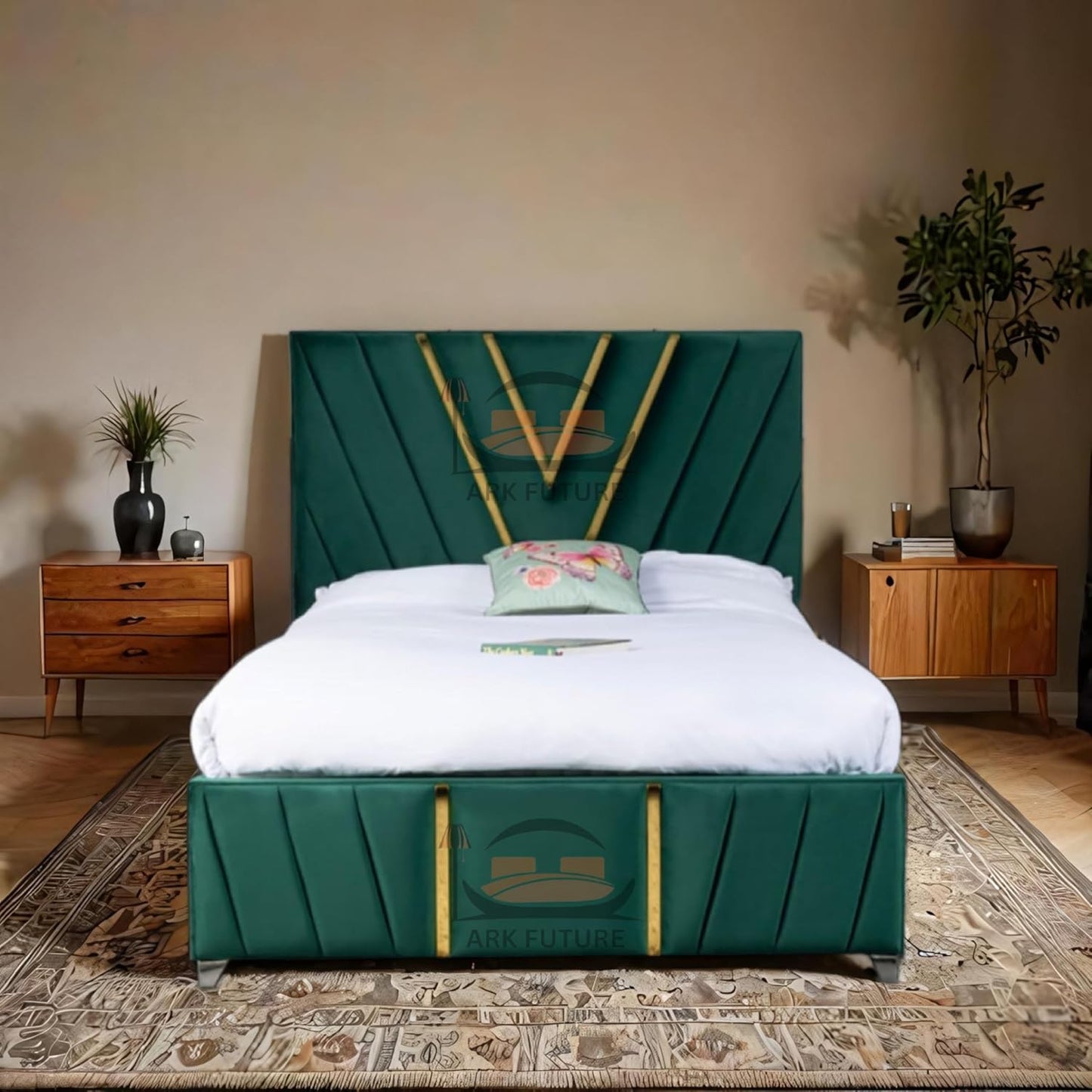 Midnight Mirage Plush Velvet Bed Frame with Tufted Headboard