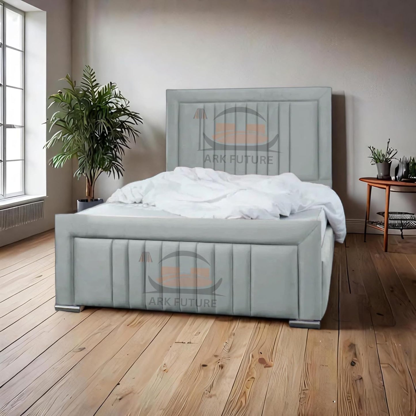 Dean Sand Upholstered Bed Frame – Modern Design, Sturdy Wood, Padded Headboard