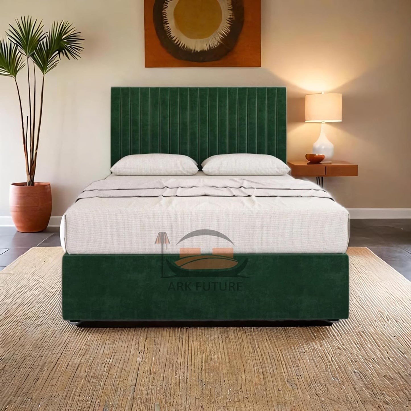 Plush Velvet Bed Frame with Storage and Upholstered Headboard