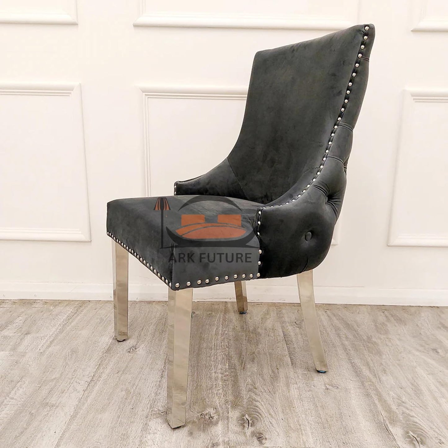 Set of 2 Kensington Velvet Dining Chairs – Button-Tufted, Chrome Legs