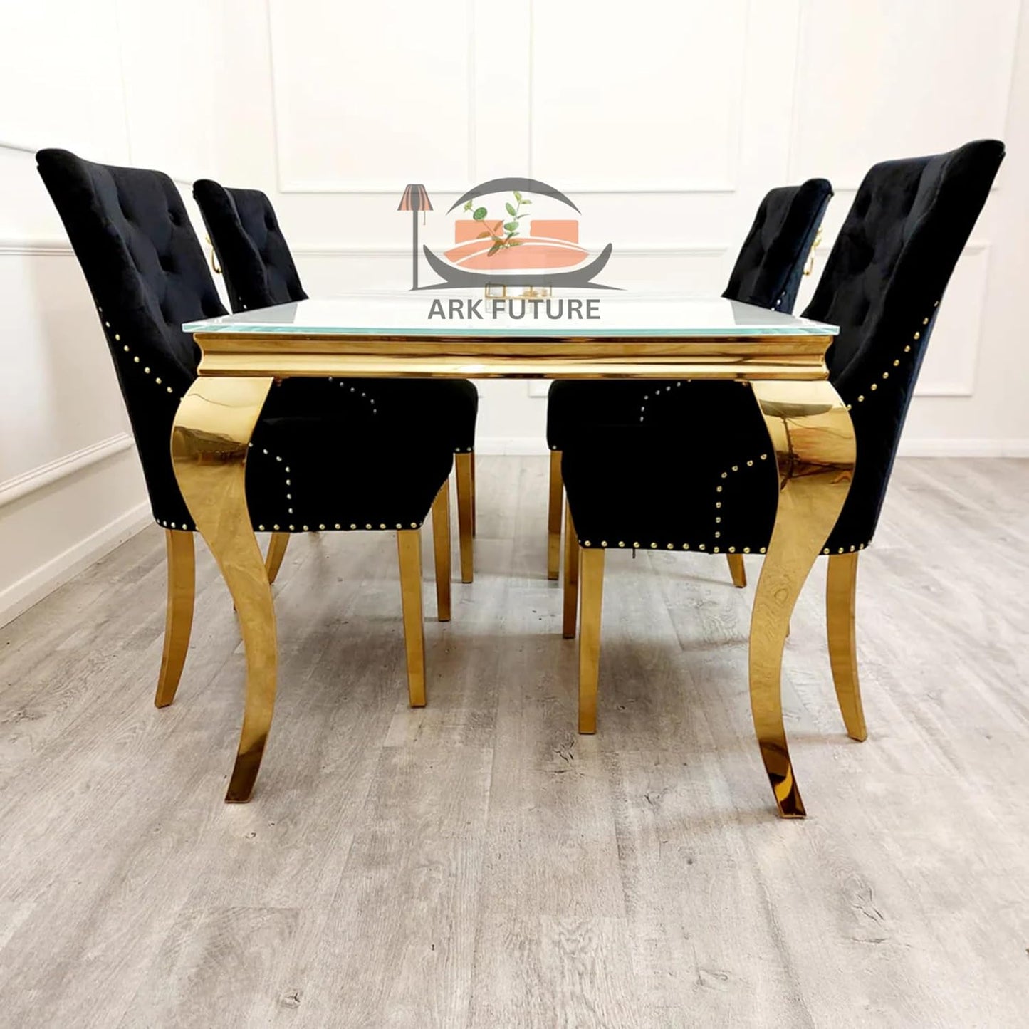 Bentley Luxury Velvet Dining Chairs β Gold Legs, Lion Knocker