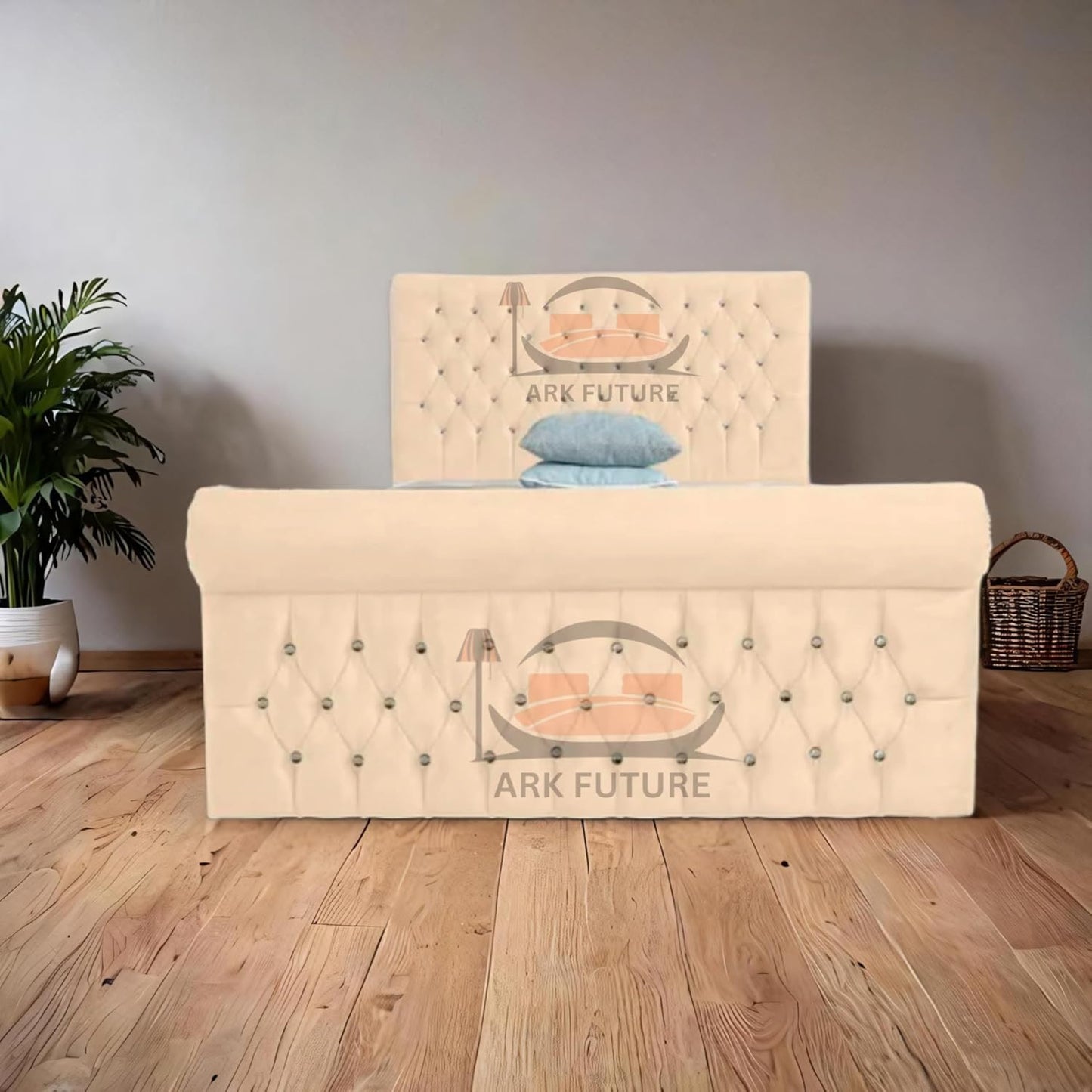 Aveline Upholstered Bed Frame with Velvet or Fabric Finish