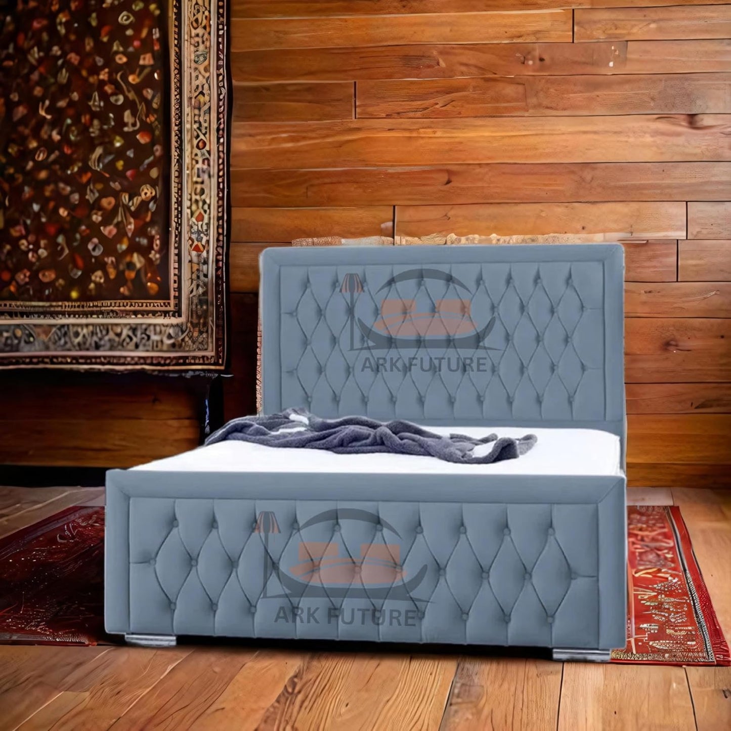 Celeste Upholstered Ottoman Bed – Velvet/Fabric Finish, Storage, Easy Lift, Stylish Headboard