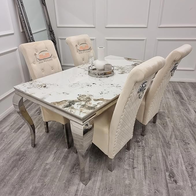 Emma Velvet Dining Chair - Button-Tufted with Chrome Legs & Lion Knocker