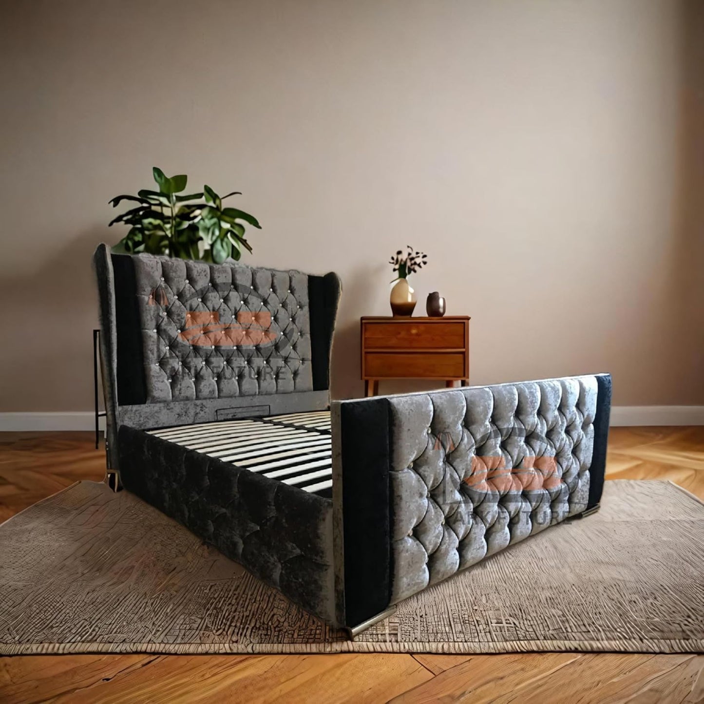Serena Upholstered Bed Frame with Velvet or Fabric Finish
