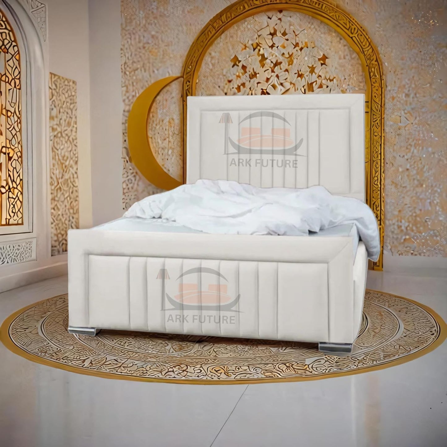 Dean Sand Upholstered Bed Frame – Modern Design, Sturdy Wood, Padded Headboard