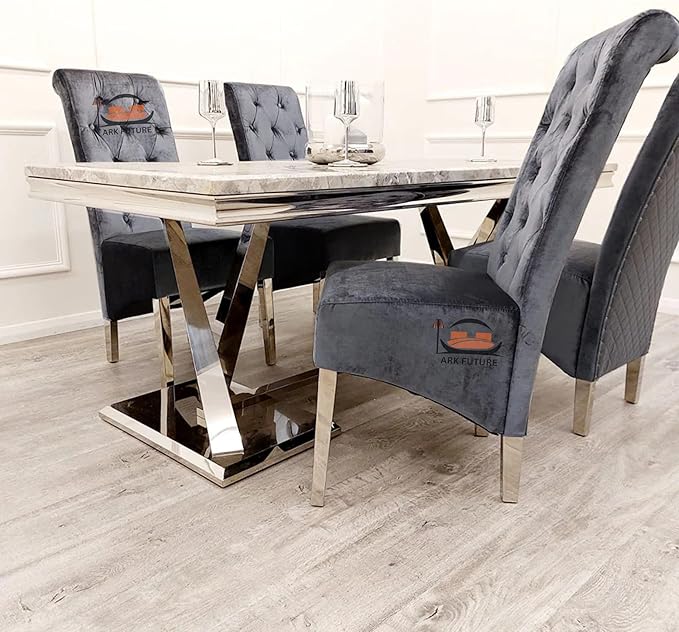 Emma Velvet Dining Chair - Button-Tufted with Chrome Legs & Lion Knocker