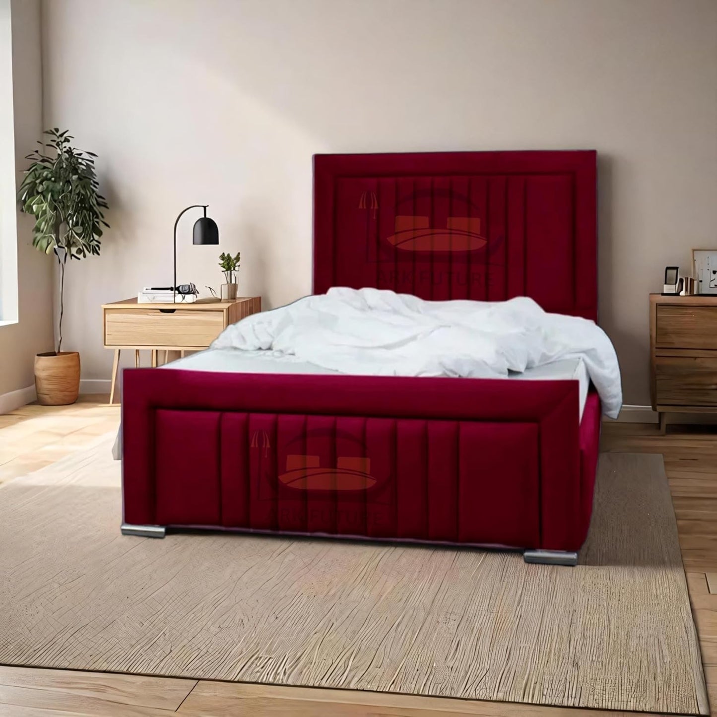 Dean Sand Upholstered Bed Frame – Modern Design, Sturdy Wood, Padded Headboard