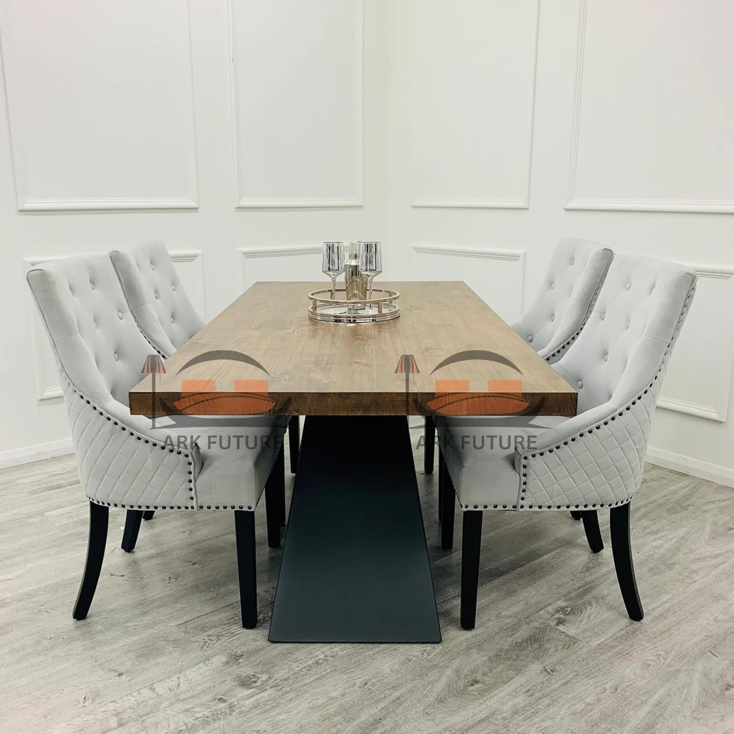 Axel 1.8m Pine Wood Dining Table with Black Metal Legs
