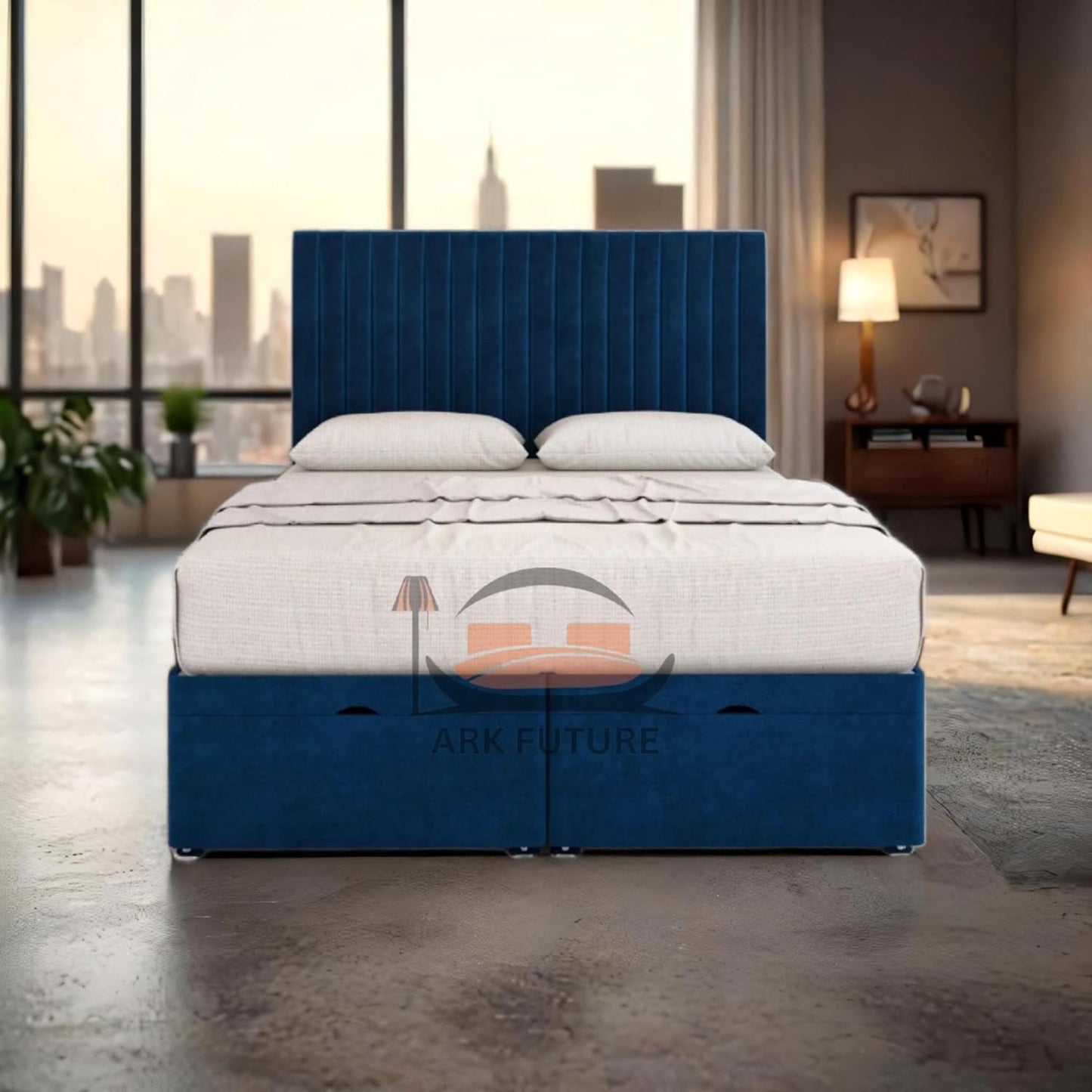 Sleek Ottoman Plush Fabric Bed Frame with Storage