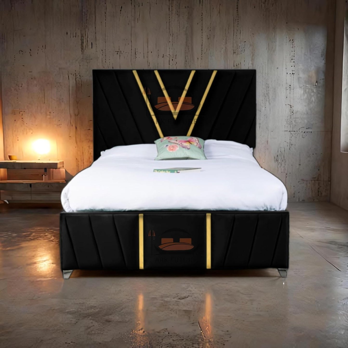 Midnight Mirage Plush Velvet Bed Frame with Tufted Headboard