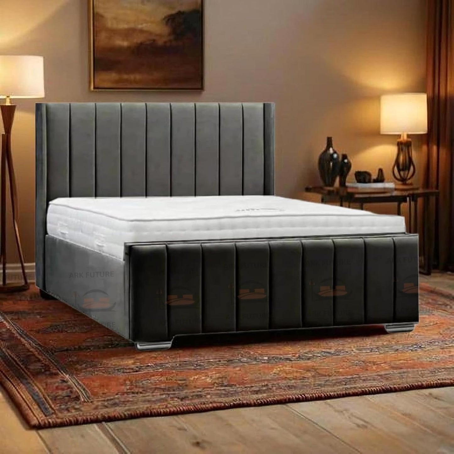 Amelia Panel Wing Ottoman Bed Frame – Upholstered Storage Bed with Gas Lift