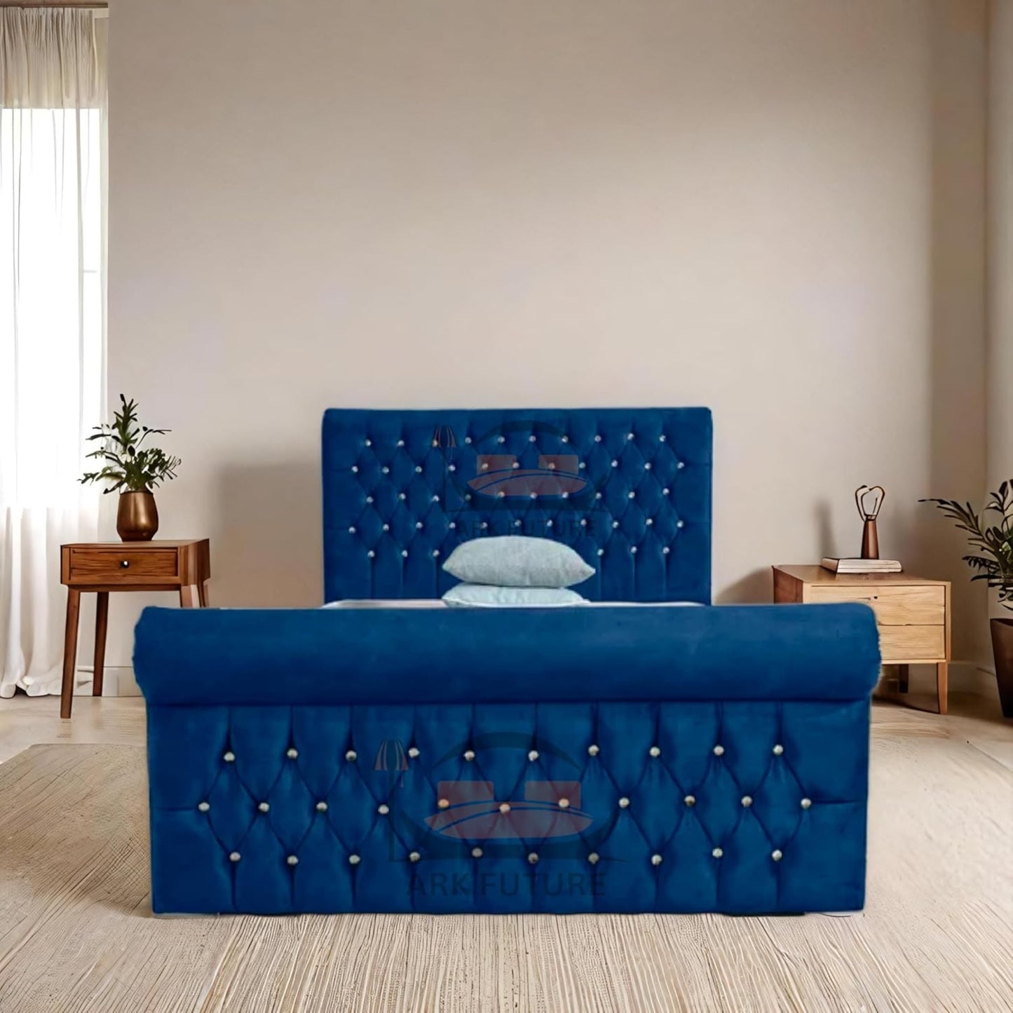 Aveline Upholstered Bed Frame with Velvet or Fabric Finish