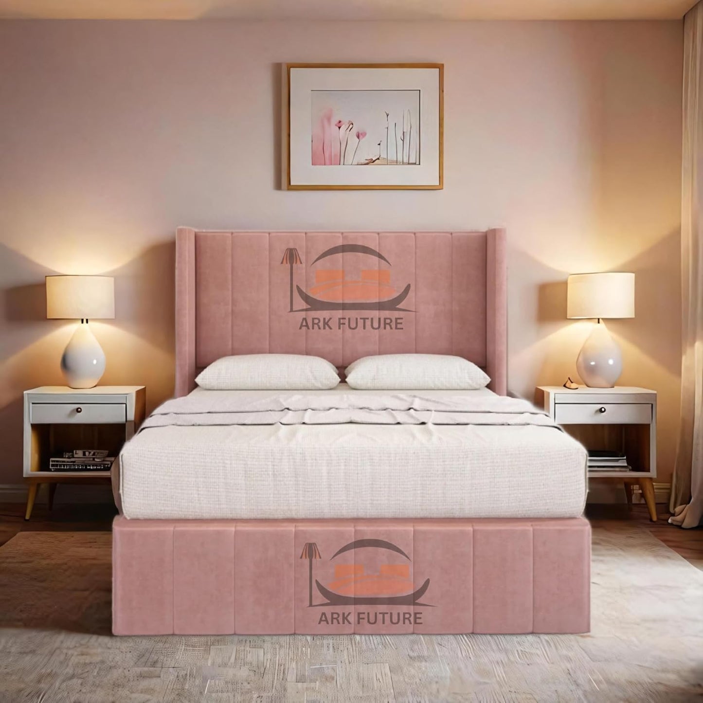 Haven Upholstered Wingback Bed Frame with 2 Storage Drawers & 54" Headboard in Plush Velvet