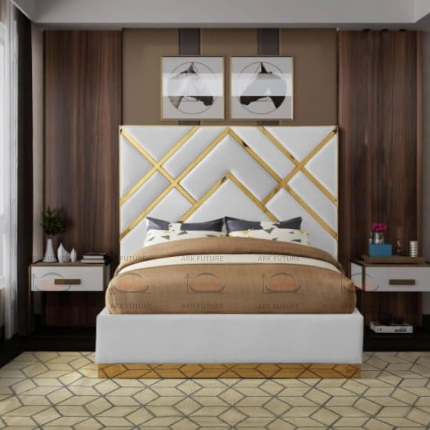 Serena Upholstered Bed Frame with Stylish Headboard, Sturdy Wooden Legs, Modern