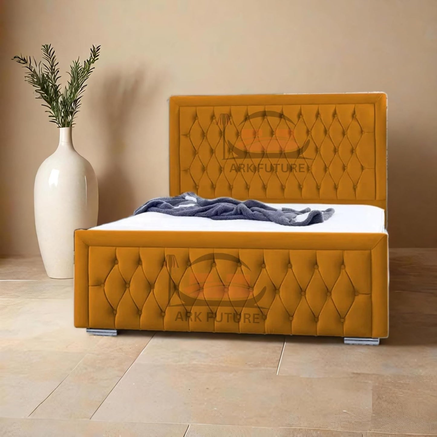 Celeste Upholstered Ottoman Bed – Velvet/Fabric Finish, Storage, Easy Lift, Stylish Headboard