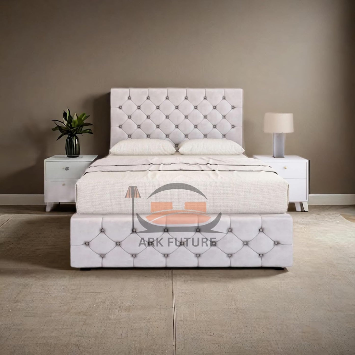 Regal Tufted Velvet Bed Frame with Footend Storage Drawers
