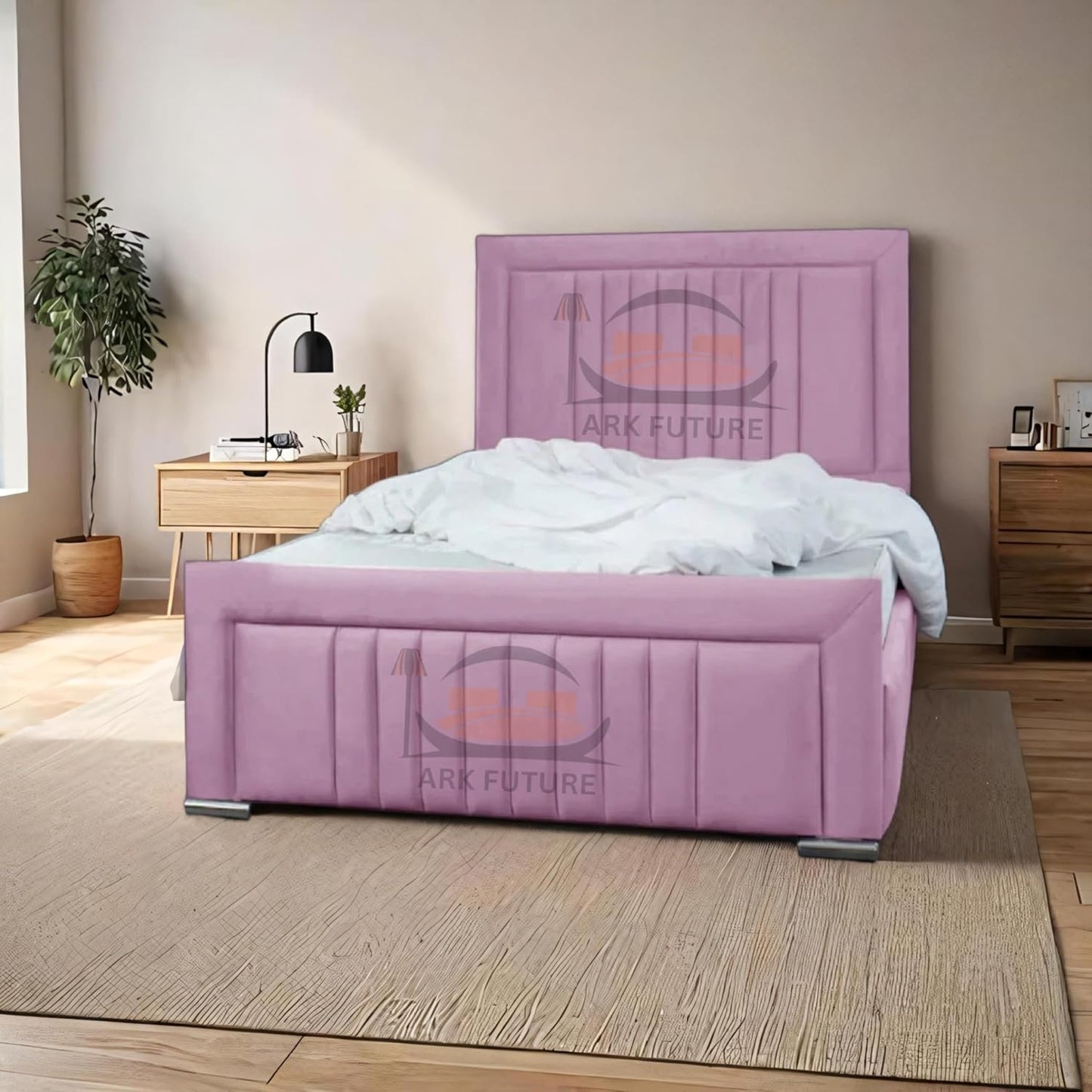 Dean Sand Upholstered Bed Frame – Modern Design, Sturdy Wood, Padded Headboard