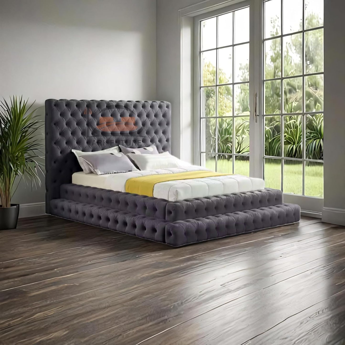 Imperial Manor Upholstered Bed Frame with Tufted Headboard and Timeless Design