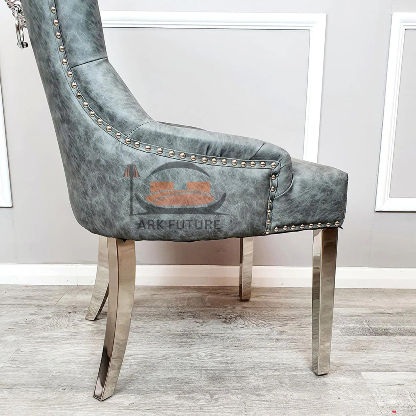 Megan Ring Velvet Dining Chairs, Set of 4 - Lion Knocker Design, Chrome Legs