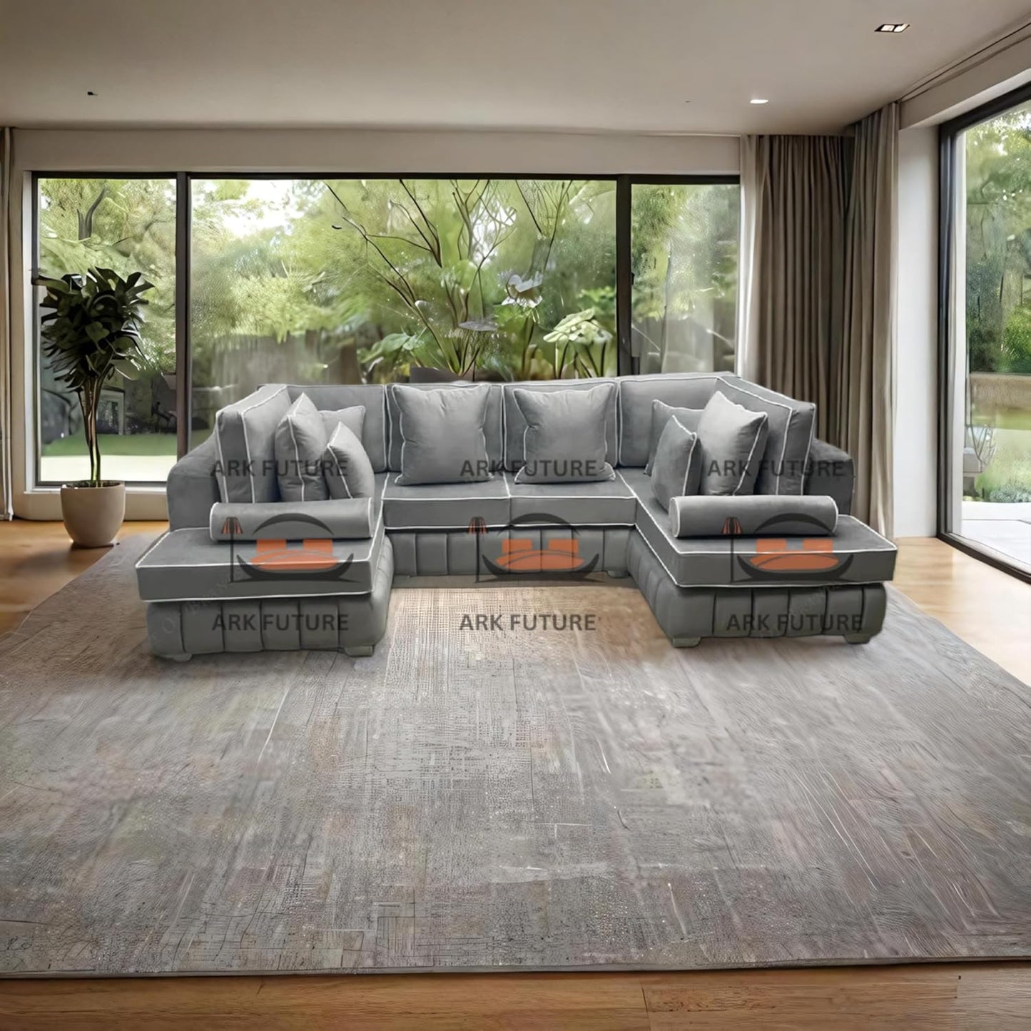 Brick Lane U-Shape Sofa with Contrast Piping – Modern Sectional Couch