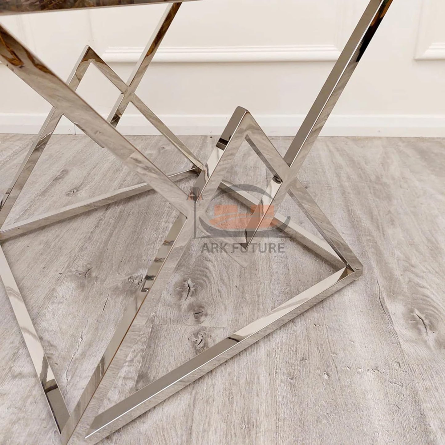 Vesta Chrome Lamp Table with Ash Sintered Stone Top