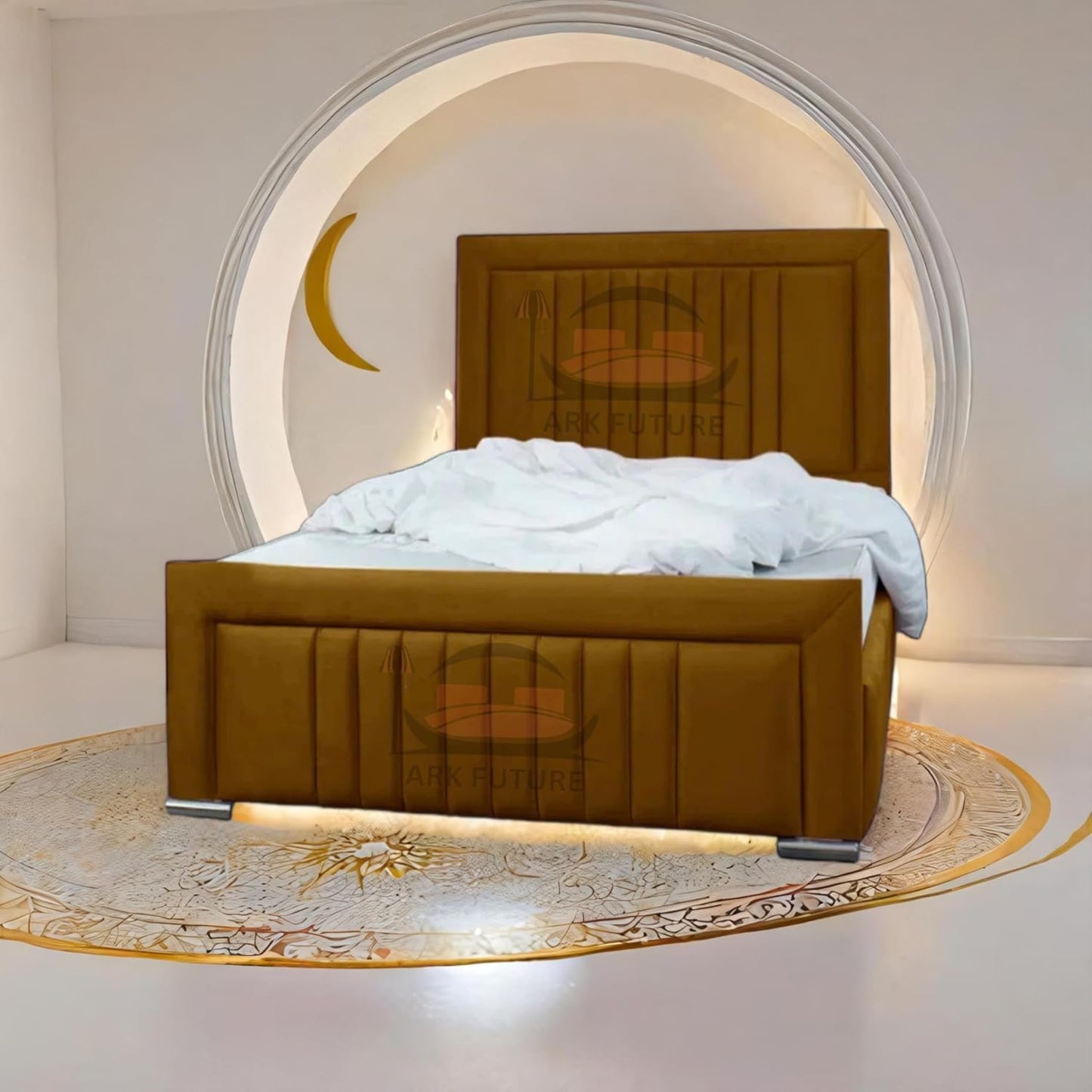 Dean Sand Upholstered Bed Frame – Modern Design, Sturdy Wood, Padded Headboard