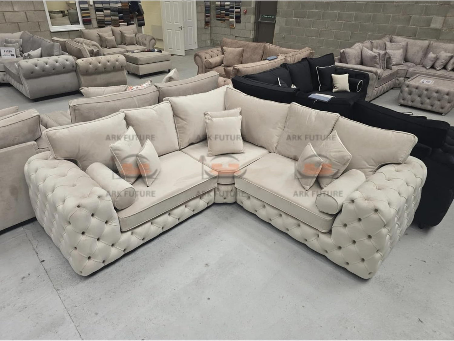 Sloane Corner Sofa in Plush Velvet Fabric