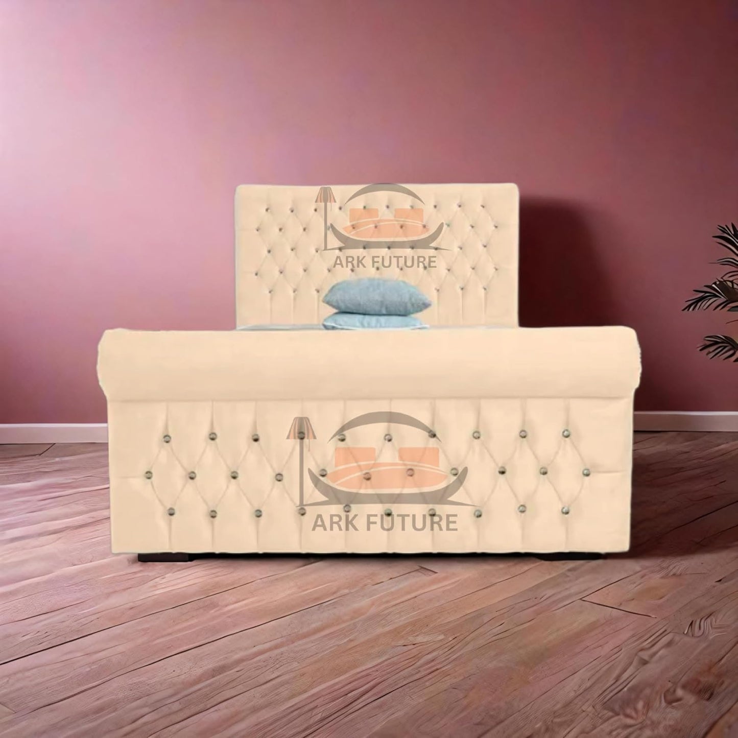 Aveline Upholstered Bed Frame with Velvet or Fabric Finish
