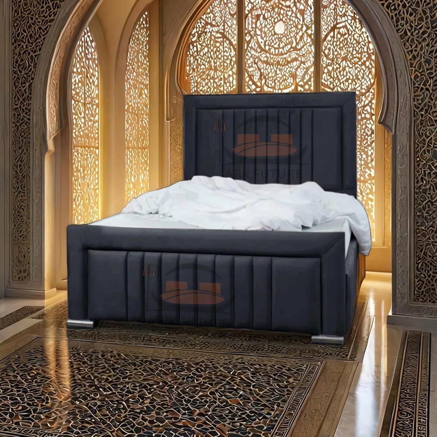 Dean Sand Upholstered Bed Frame – Modern Design, Sturdy Wood, Padded Headboard