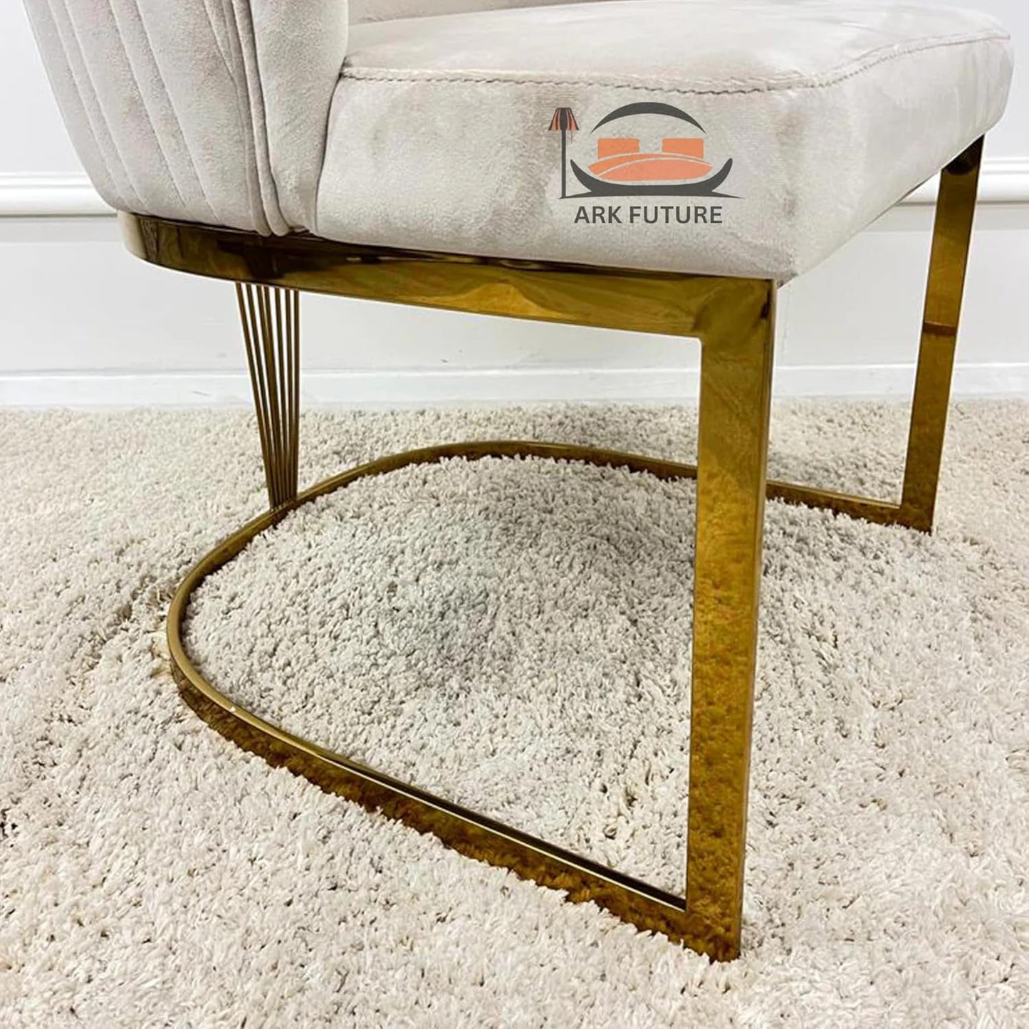 Chelmsford Beige Velvet Dining Chairs, Set of 4, Silver Chrome Base
