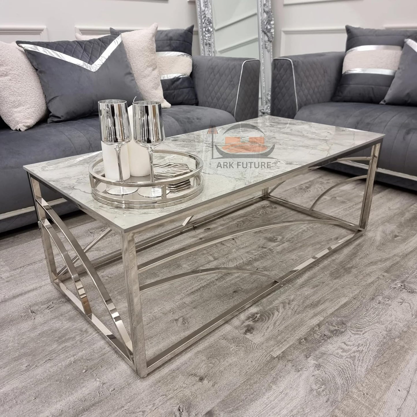 Stella Chrome Coffee Table with Ash Grey Stone Top