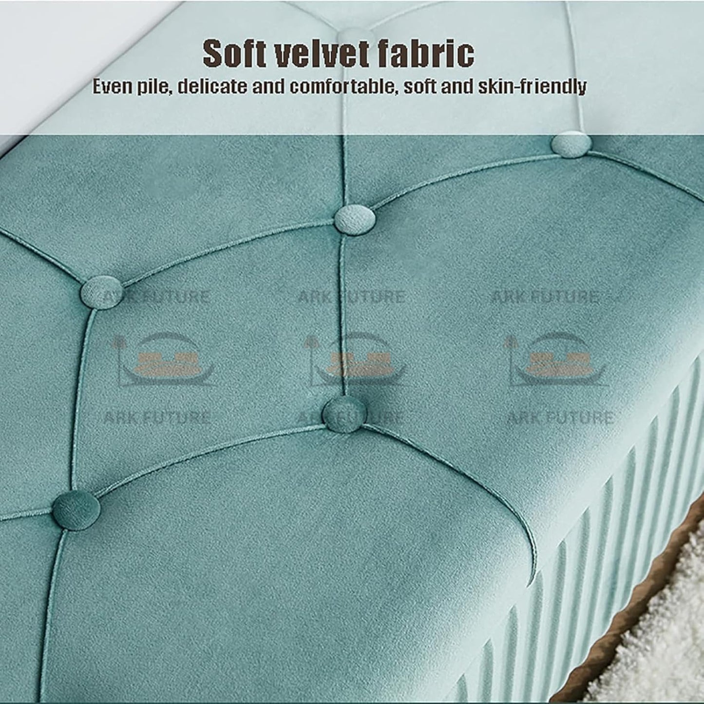 Puffy Modern Ottoman Storage Velvet Bench with Gold Metal Legs - Upholstered