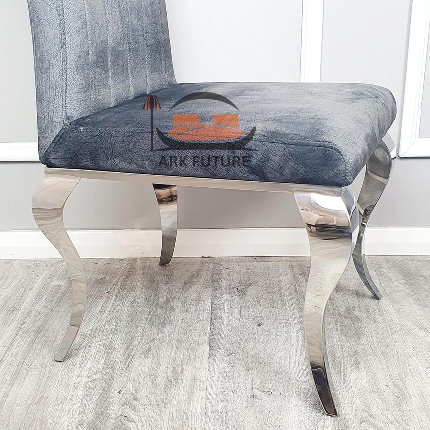 Nicole Grey Leather Dining Chairs – Set of 6, Chrome Legs