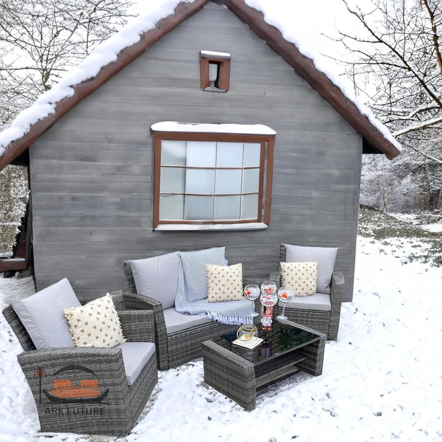 Outdoor Rattan Furniture Set, 4 Pieces, Grey