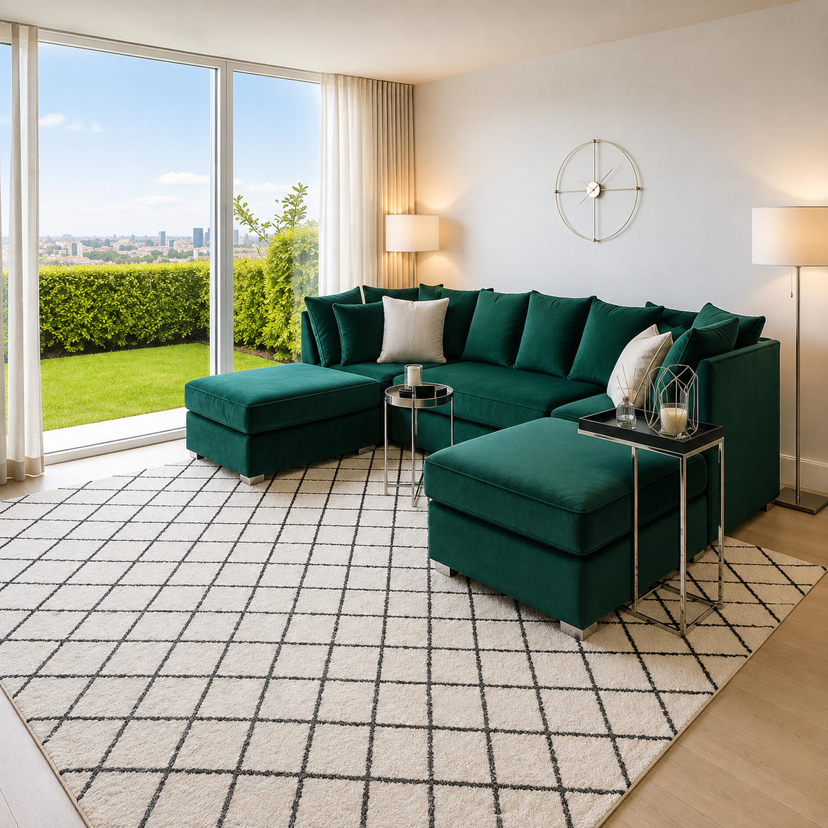 Bampton Wide U-Shaped Sofa In Plush Velvet Fabric