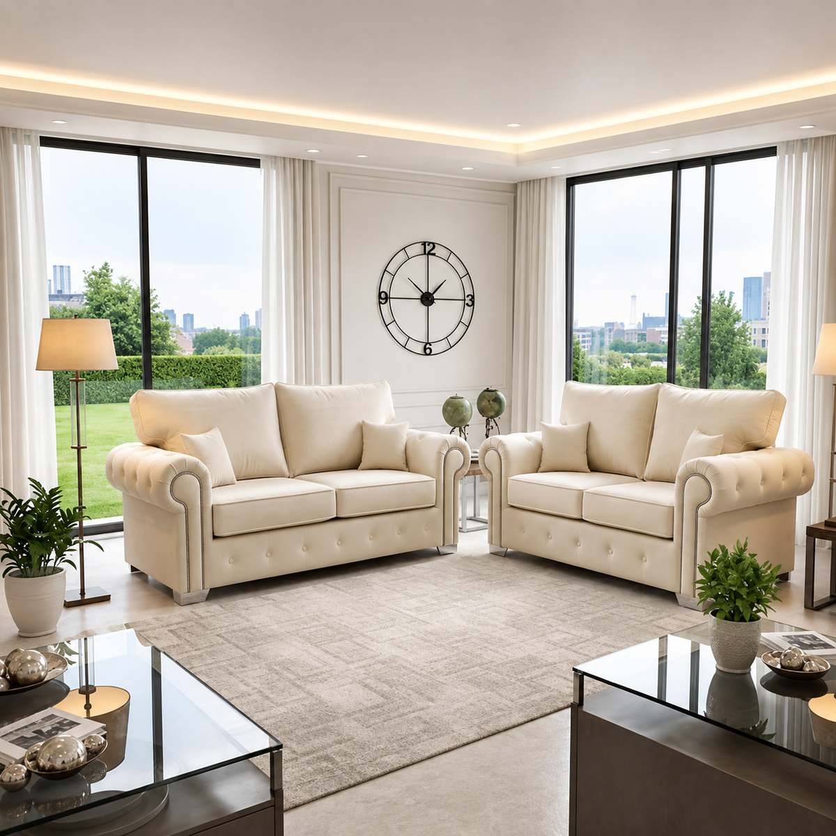 Malvern Grand 3 + 2 Seater Sofa In Plush Velvet Fabric