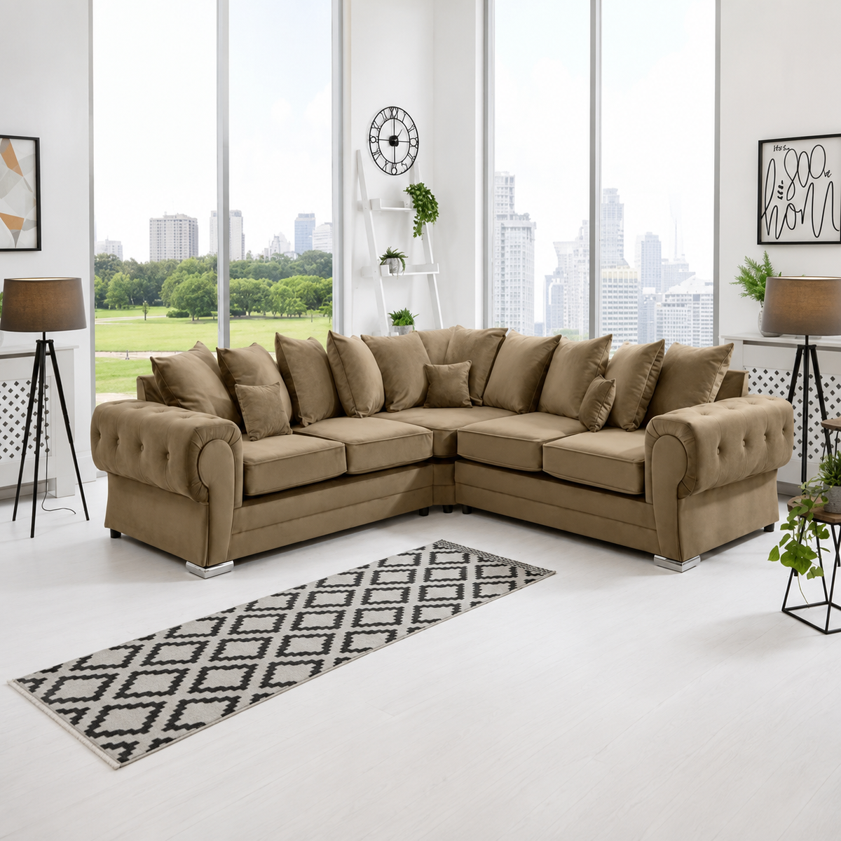 Bristol Haven Corner Sofa In Plush Velvet Fabric
