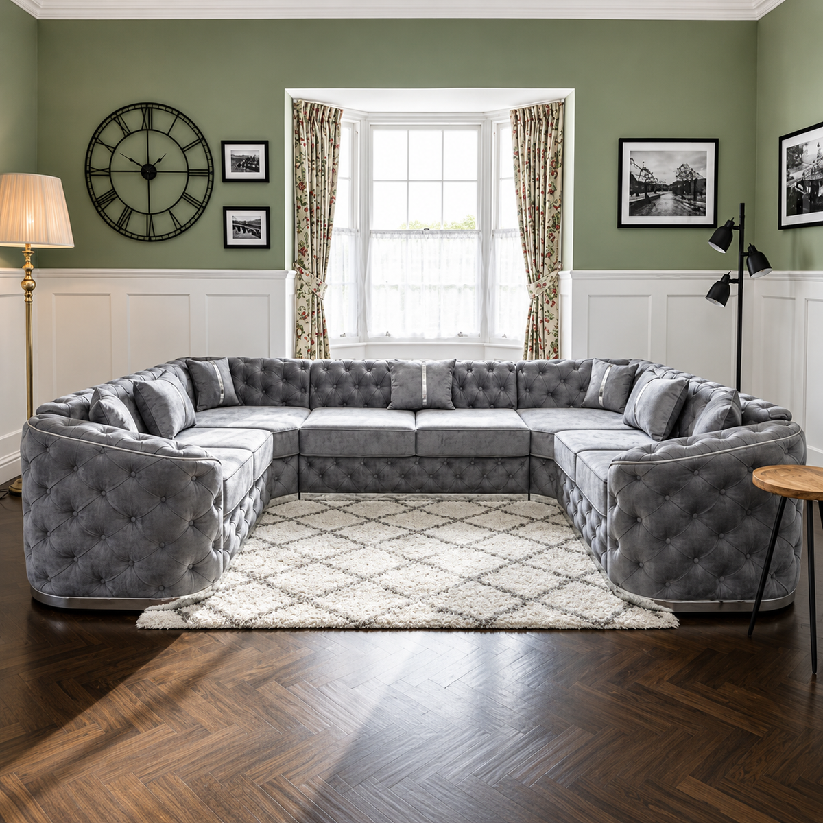 The Horizon Dip U-Shaped Sofa In Plush Velvet Fabric