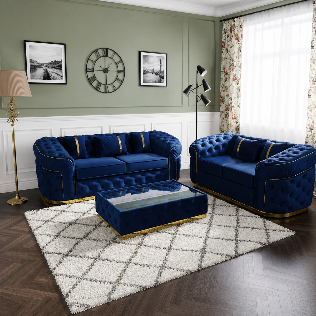 Indigo Deep Comfort 3+2 Seater Sofas In Plush Velvet Fabric