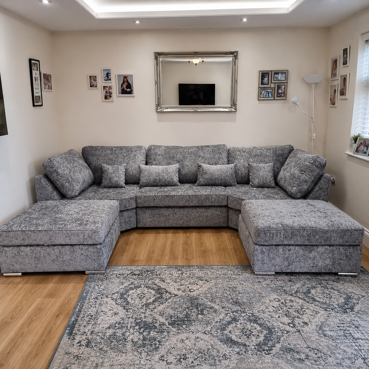 Emilia Luxury U shaped Sofa in Velvet Fabric