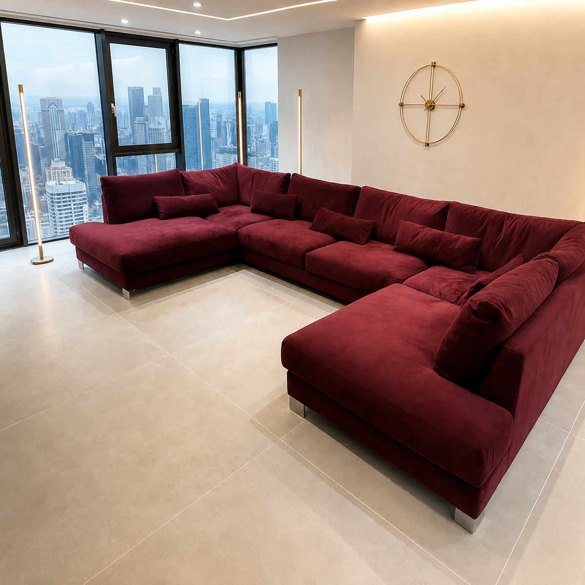 Hustler Lounge Luxurious U-Shaped Sofa In Plush Velvet Fabric