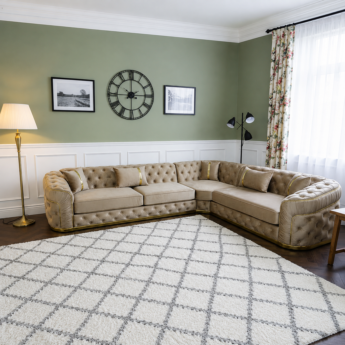 Pillar Settee Corner Sofa In Plush Velvet Fabric
