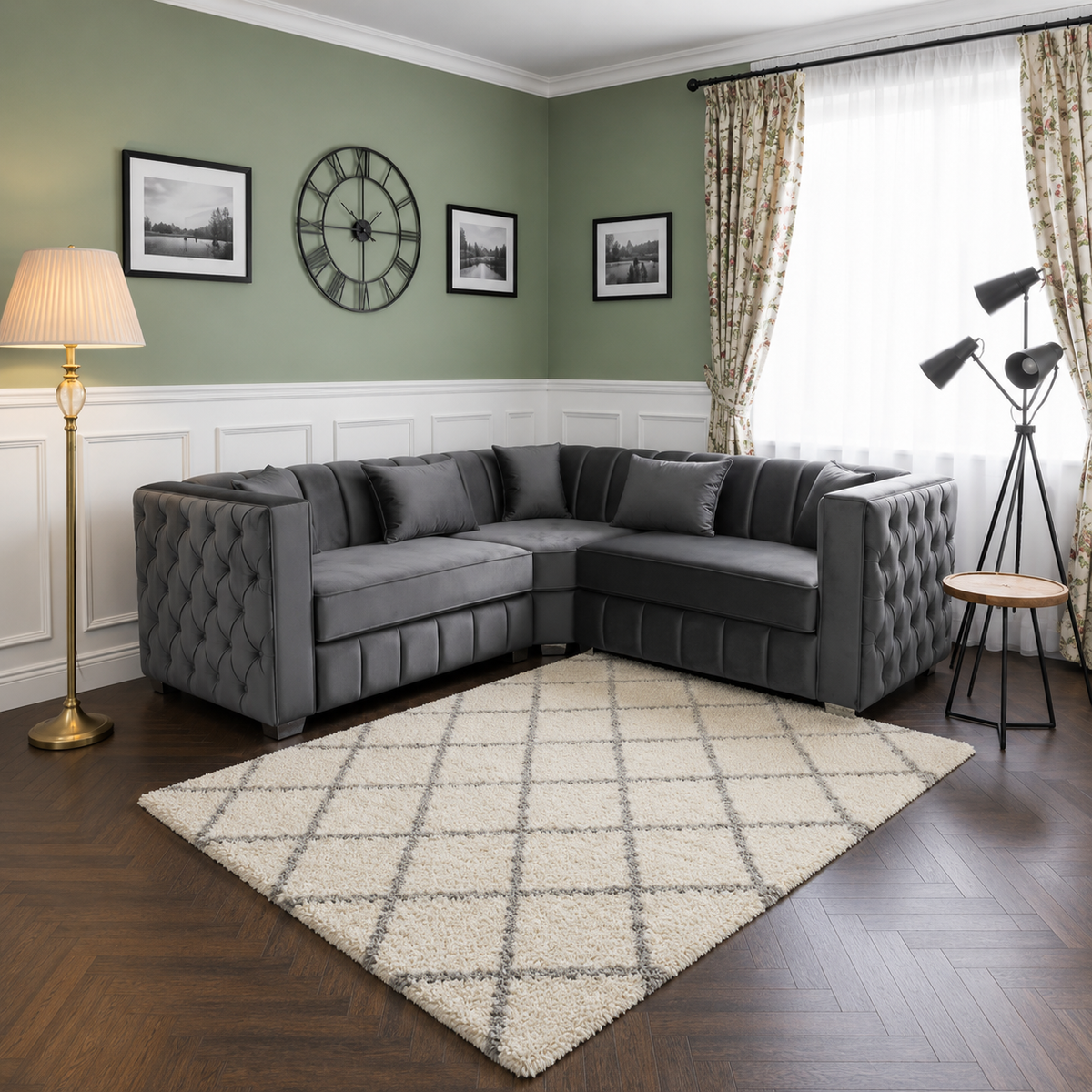 Cobalt Lounge Corner Sofa In Plush Velvet Fabric