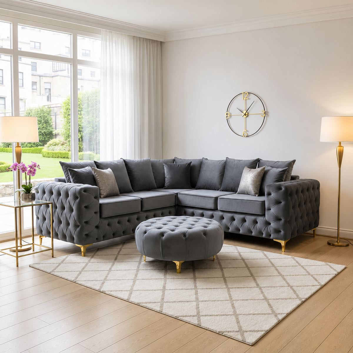 Zippy Corner Sofa in Plush Velvet Fabric