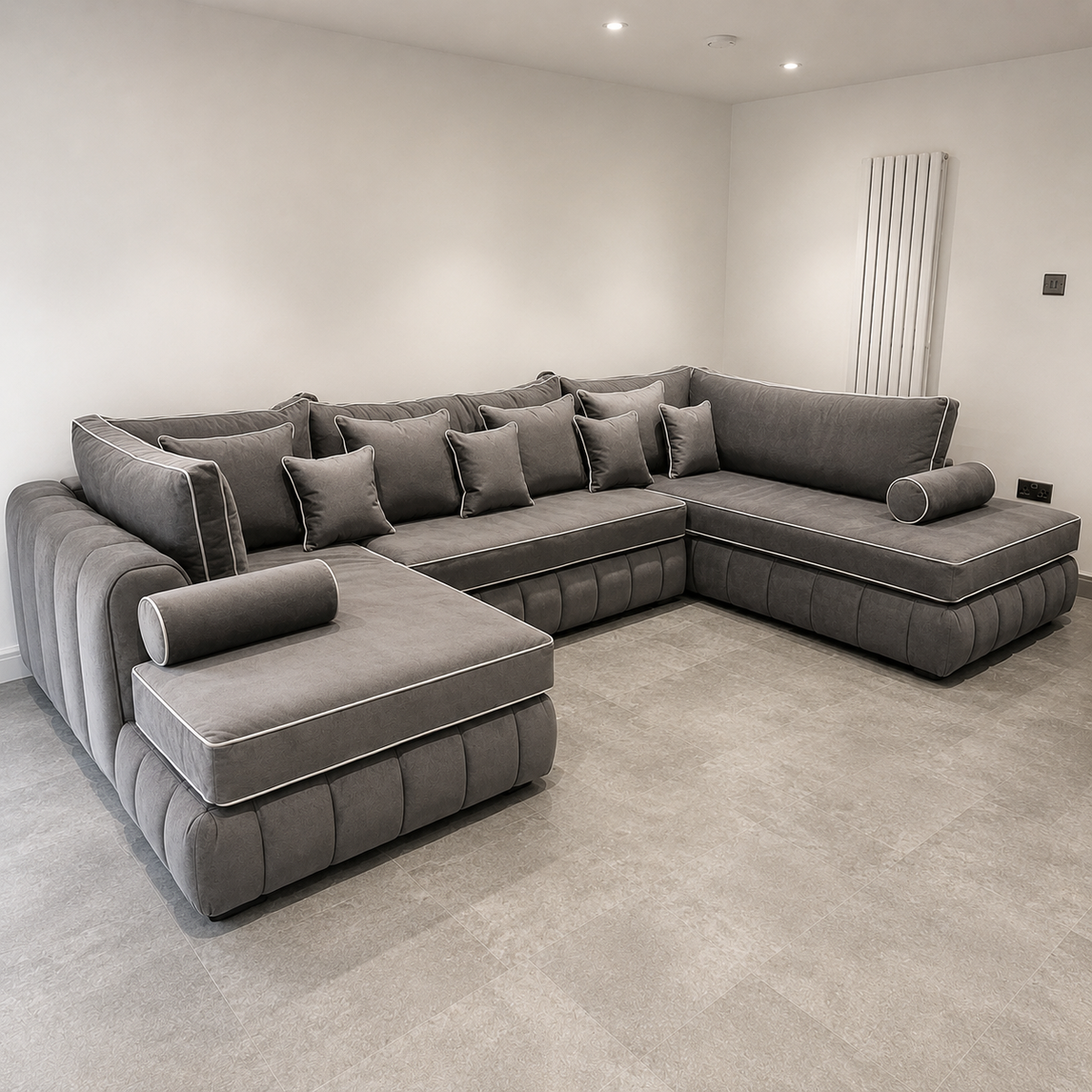 Brick Lane U-Shape Sofa with Contrast Piping, Modern Sectional Couch for Living Room
