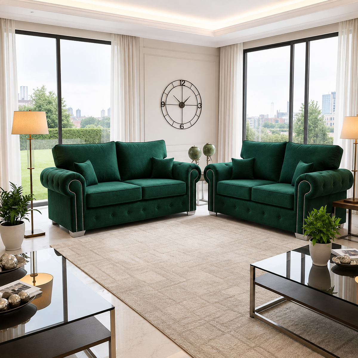 Fluffy Cord 3 + 2 Seater Sofa In Plush Velvet Fabric