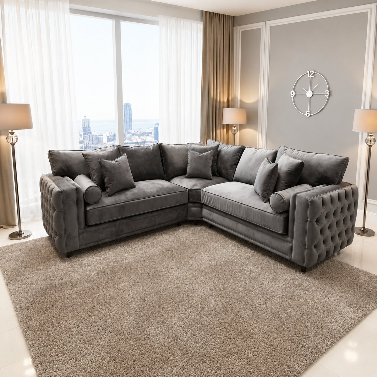 Brighton Bliss Corner Sofa In Plush Velvet Fabric