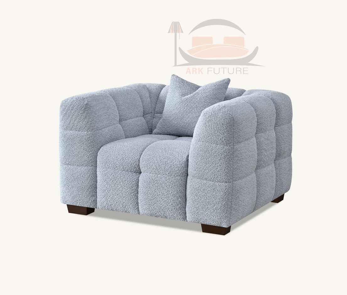 Aluxo Tribeca Comfortable Sofa in Pearl Boucle Fabric