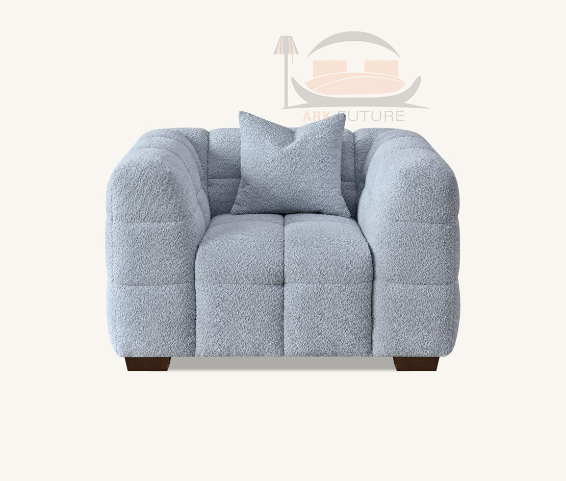 Aluxo Tribeca Comfortable Sofa in Pearl Boucle Fabric